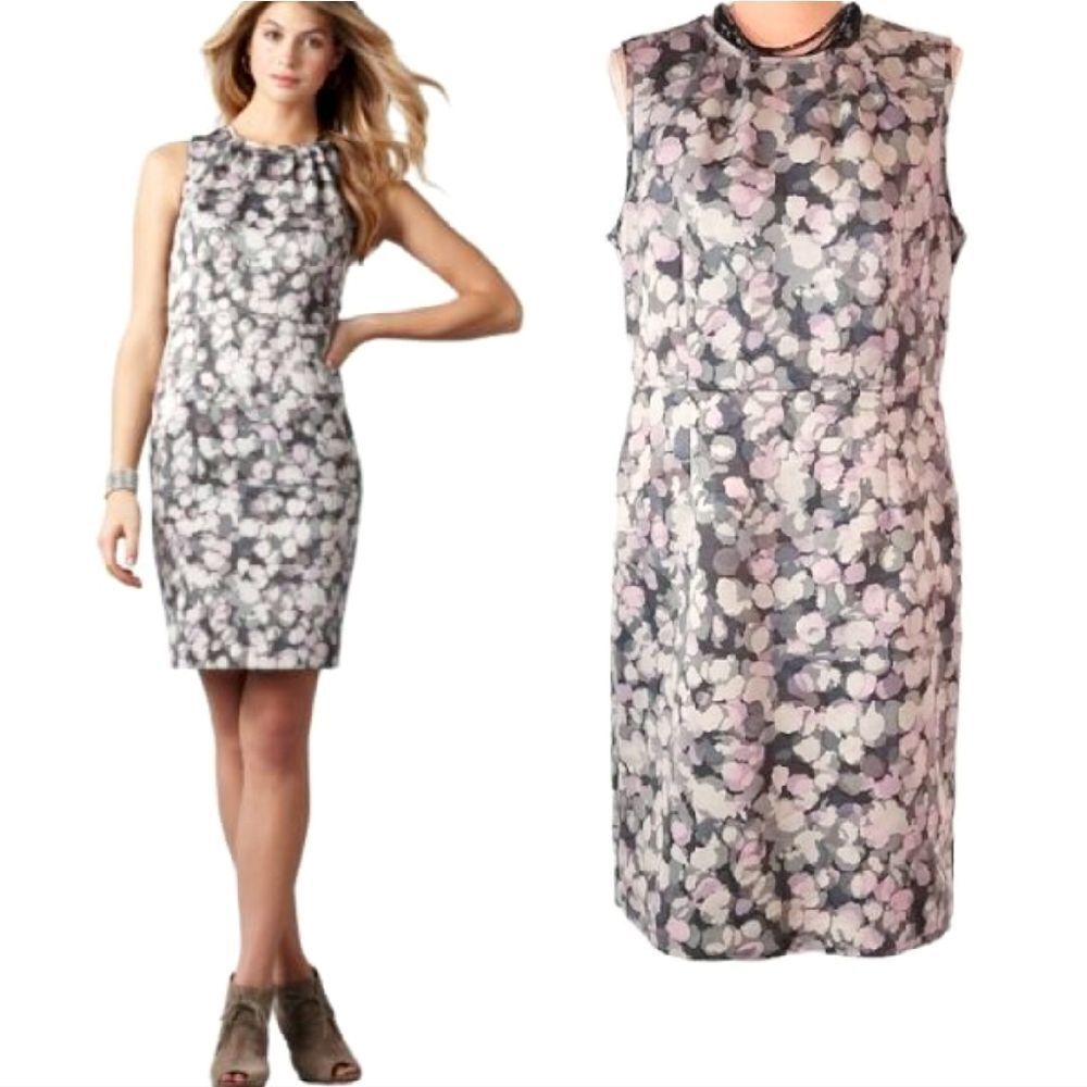 Y2K LOFT Ann Taylor Grey Lilac Spotted Sheath Mini Dress Plussize 14